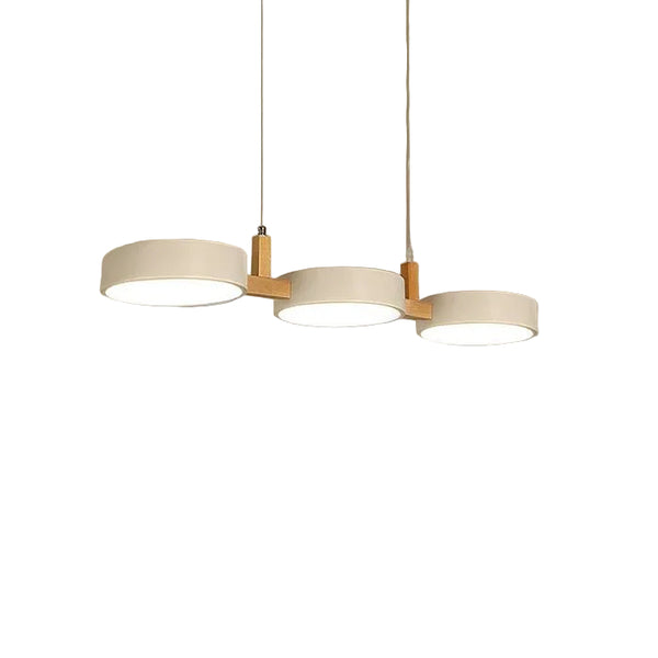 Triple Circular Shade Pendant Light with Wooden Frame7