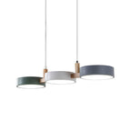 Triple Circular Shade Pendant Light with Wooden Frame