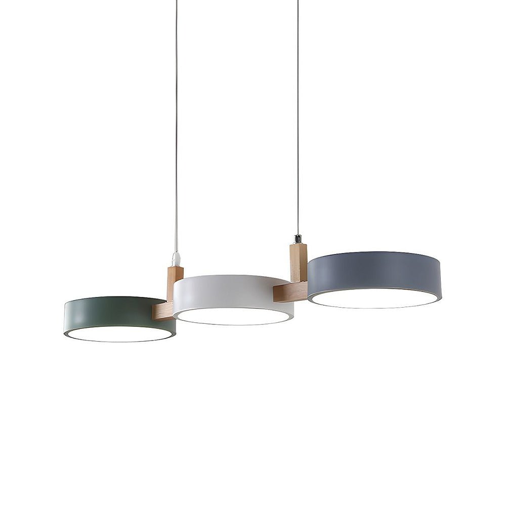 Triple Circular Shade Pendant Light with Wooden Frame