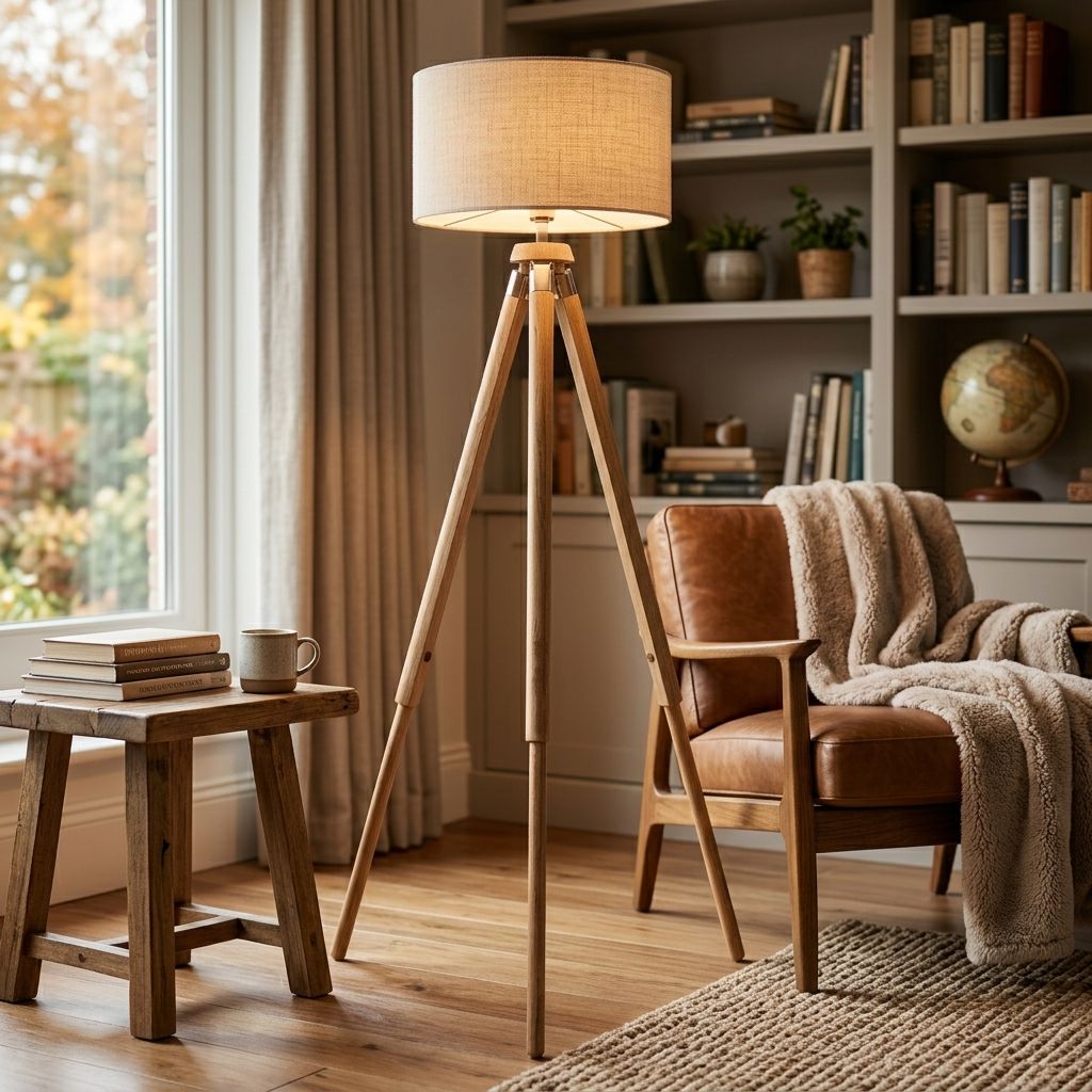 Tripod Floor Lamp with Fabric Shade - Adjustable Height, 60 inches