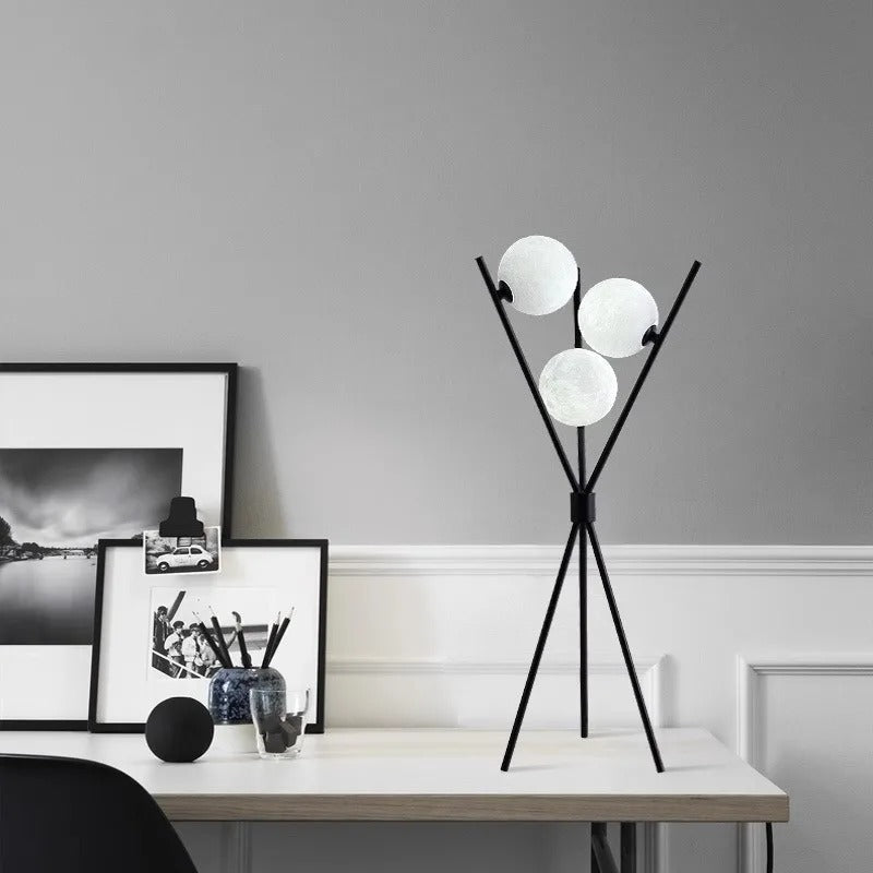 Tripod Moon Lamp with Frosted Glass Shade