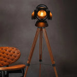 Vintage Metal and Wood Tripod Floor Lamp