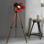 Vintage Metal and Wood Tripod Floor Lamp