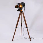 Vintage Metal and Wood Tripod Floor Lamp
