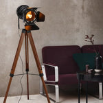Vintage Metal and Wood Tripod Floor Lamp
