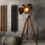 Vintage Metal and Wood Tripod Floor Lamp