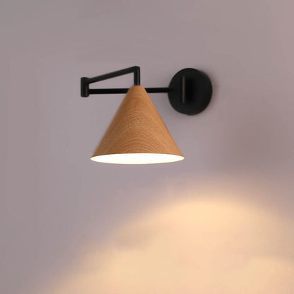Wood Cone 1-Light Swing Arm Wall Sconce - Adjustable Design12