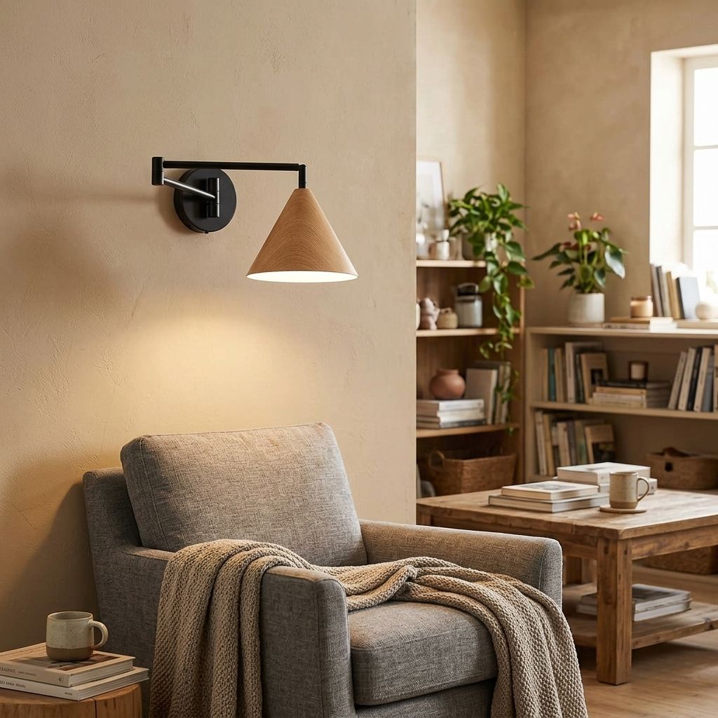 Wood Cone 1-Light Swing Arm Wall Sconce - Adjustable Design