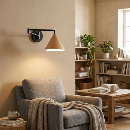 Wood Cone 1-Light Swing Arm Wall Sconce - Adjustable Design2