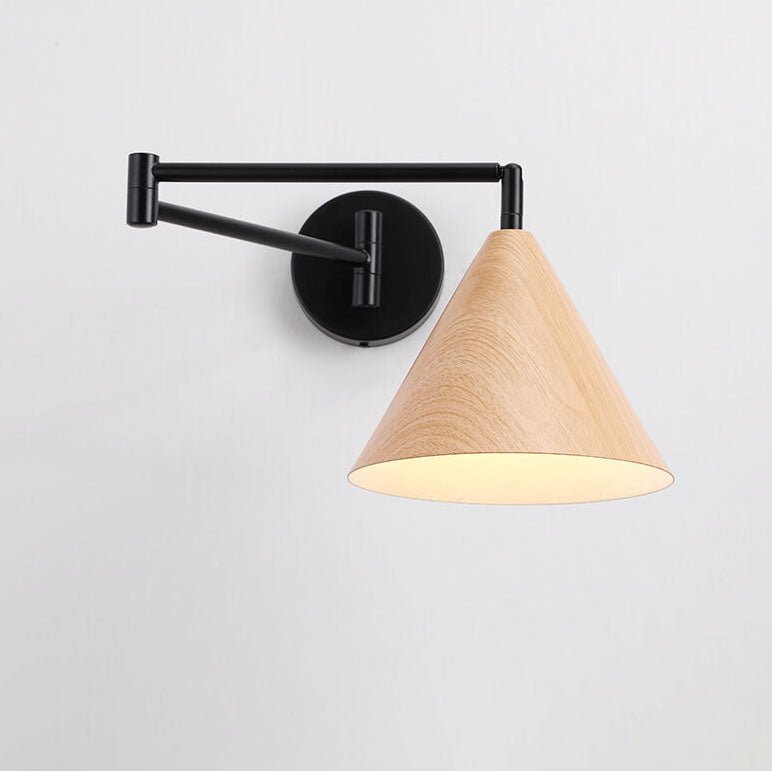 Wood Cone 1-Light Swing Arm Wall Sconce - Adjustable Design