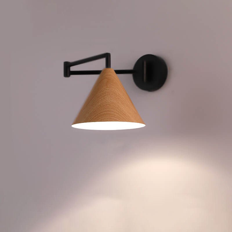 Wood Cone 1-Light Swing Arm Wall Sconce - Adjustable Design