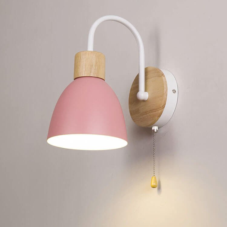 Wood Dome Wall Light with Pull Switch - Single Light Fixture