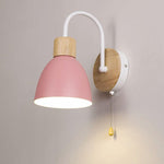 Wood Dome Wall Light with Pull Switch - Single Light Fixture