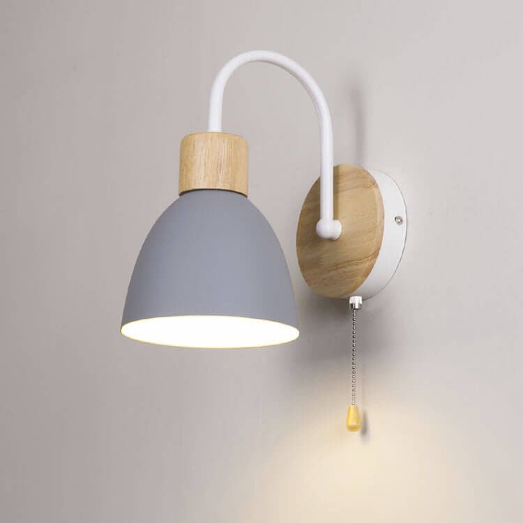Wood Dome Wall Light with Pull Switch - Single Light Fixture