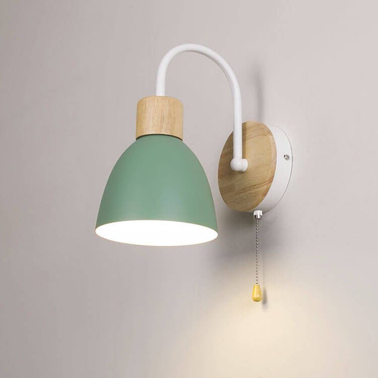 Wood Dome Wall Light with Pull Switch - Single Light Fixture
