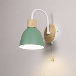 Wood Dome Wall Light with Pull Switch - Single Light Fixture