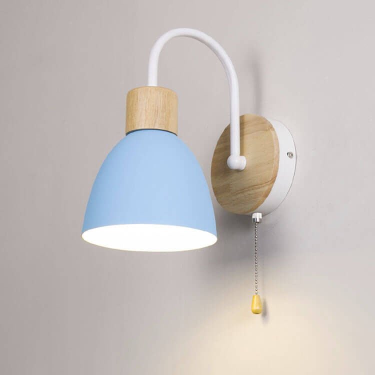 Wood Dome Wall Light with Pull Switch - Single Light Fixture
