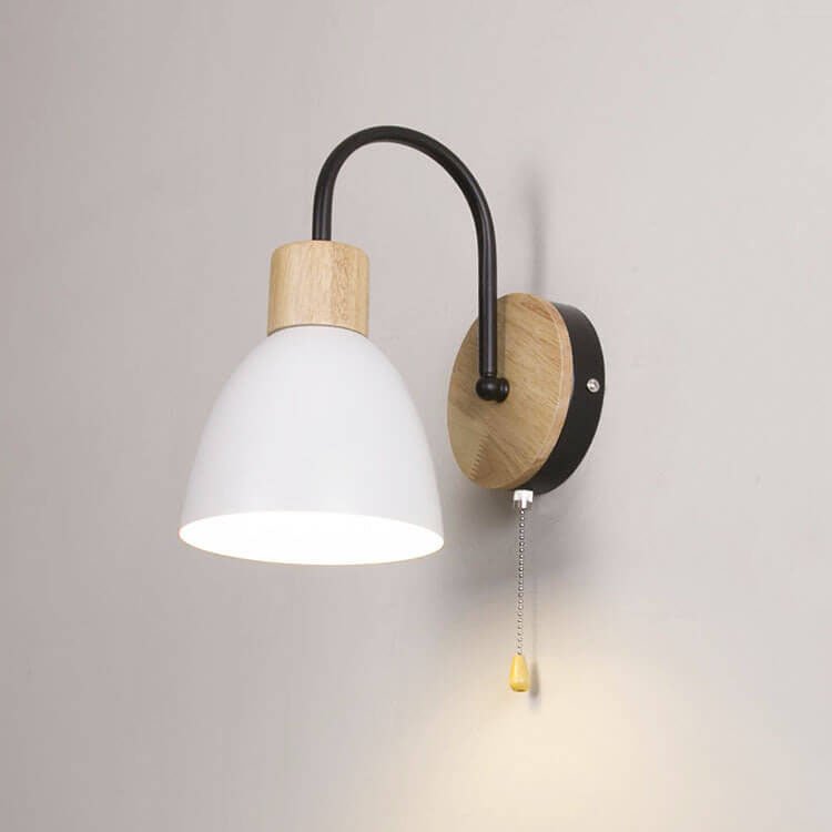 Wood Dome Wall Light with Pull Switch - Single Light Fixture