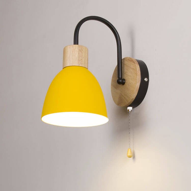 Wood Dome Wall Light with Pull Switch - Single Light Fixture