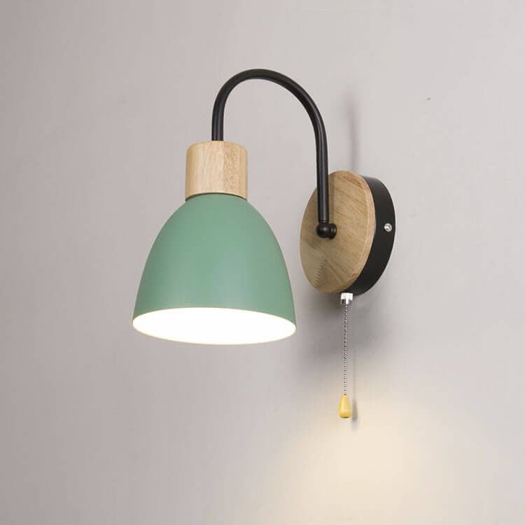 Wood Dome Wall Light with Pull Switch - Single Light Fixture