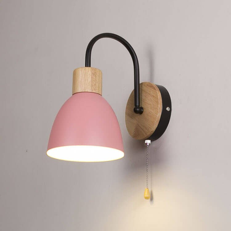 Wood Dome Wall Light with Pull Switch - Single Light Fixture
