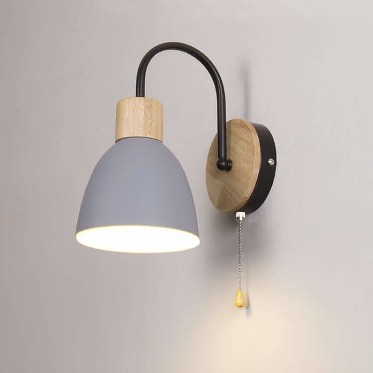 Wood Dome Wall Light with Pull Switch - Single Light Fixture