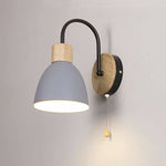Wood Dome Wall Light with Pull Switch - Single Light Fixture
