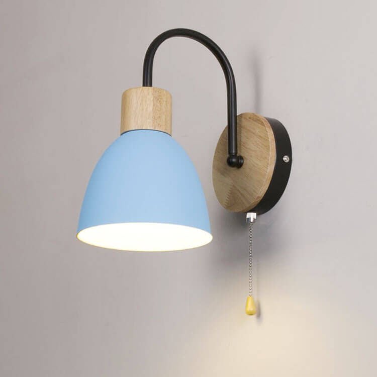 Wood Dome Wall Light with Pull Switch - Single Light Fixture