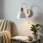 Wood Dome Wall Light with Pull Switch - Single Light Fixture