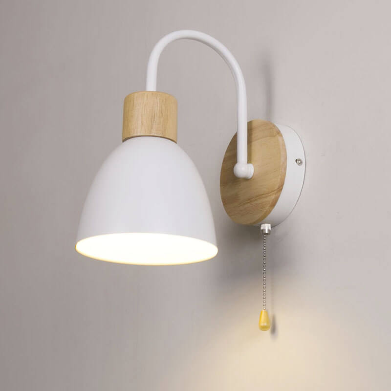 Wood Dome Wall Light with Pull Switch - Single Light Fixture