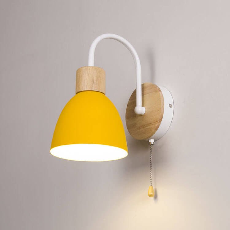 Wood Dome Wall Light with Pull Switch - Single Light Fixture