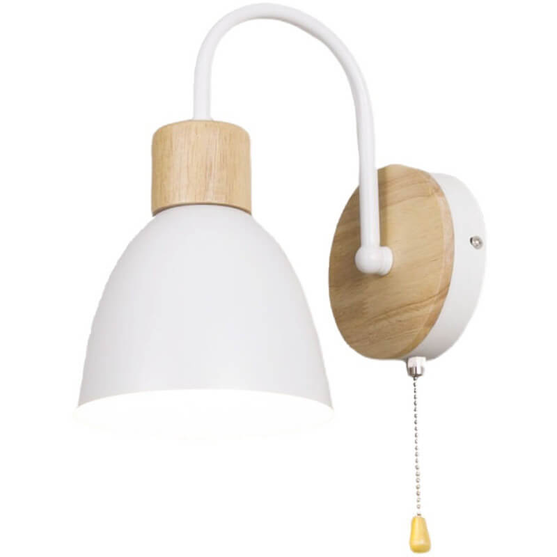Wood Dome Wall Light with Pull Switch - Single Light Fixture
