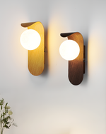 Wood-Effect Wall Light with Opal Glass Globe