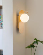 Wood-Effect Wall Light with Opal Glass Globe