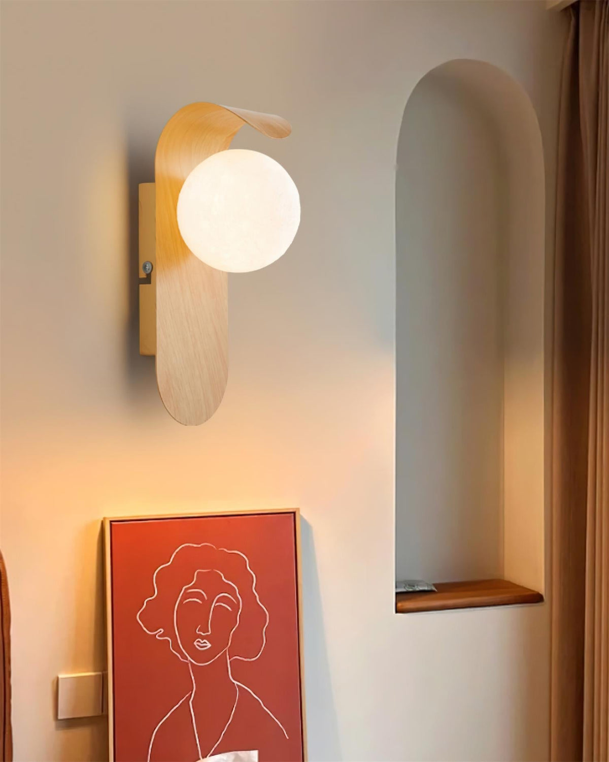 Wood-Effect Wall Light with Opal Glass Globe