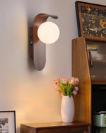 Wood-Effect Wall Light with Opal Glass Globe