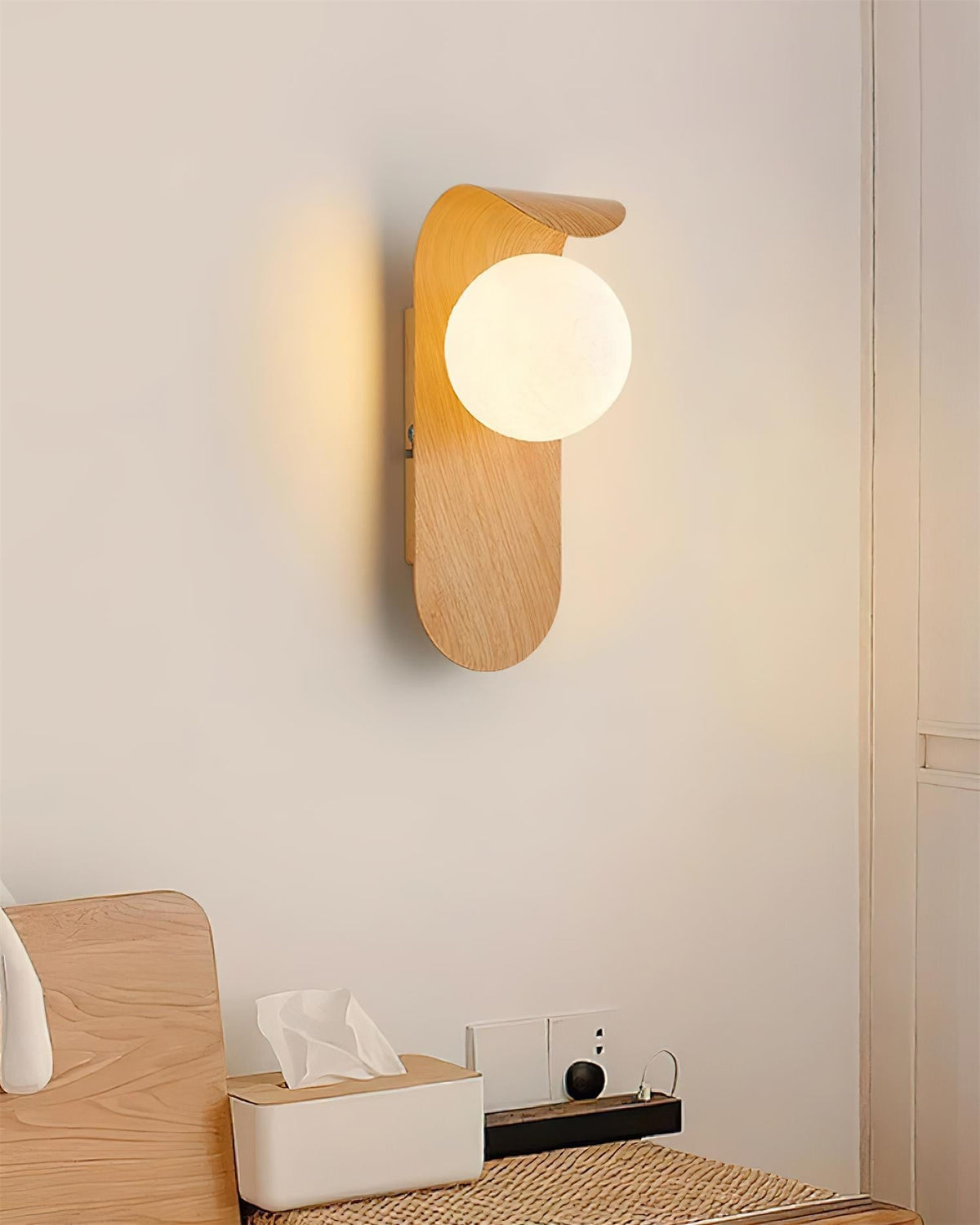 Wood-Effect Wall Light with Opal Glass Globe