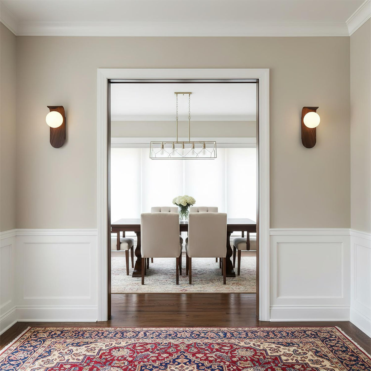 Wood-Effect Wall Light with Opal Glass Globe