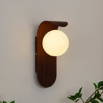 Wood-Effect Wall Light with Opal Glass Globe