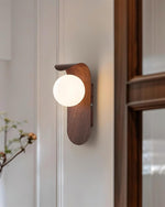 Wood-Effect Wall Light with Opal Glass Globe