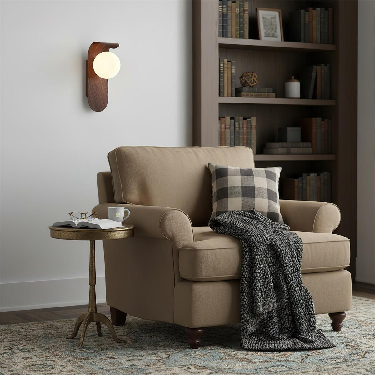 Wood-Effect Wall Light with Opal Glass Globe