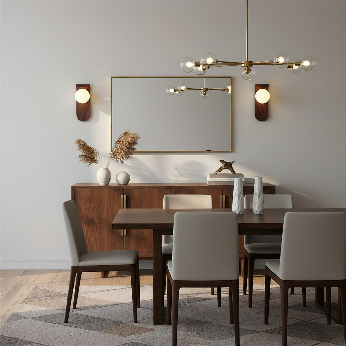 Wood-Effect Wall Light with Opal Glass Globe
