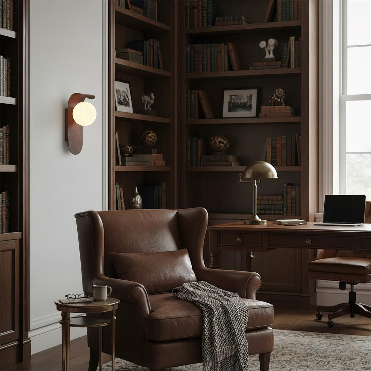 Wood-Effect Wall Light with Opal Glass Globe