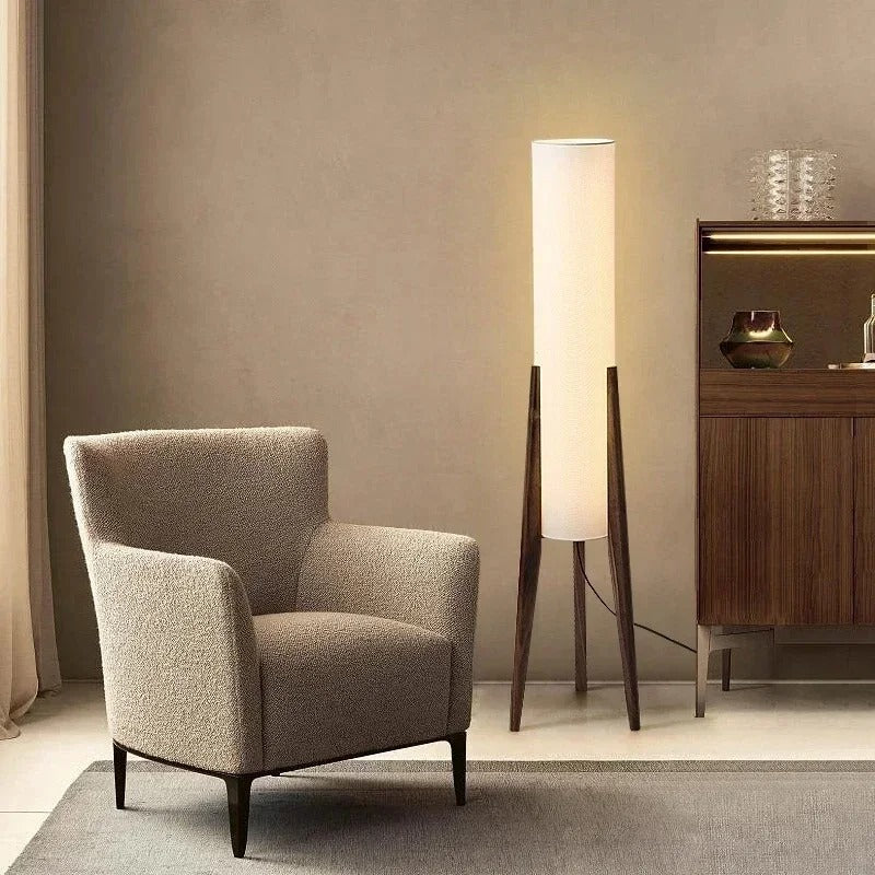 Wood Tripod Floor Lamp with Fabric Shade