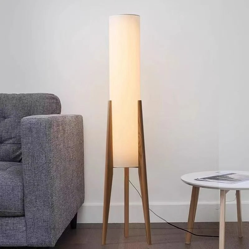 Wood Tripod Floor Lamp with Fabric Shade