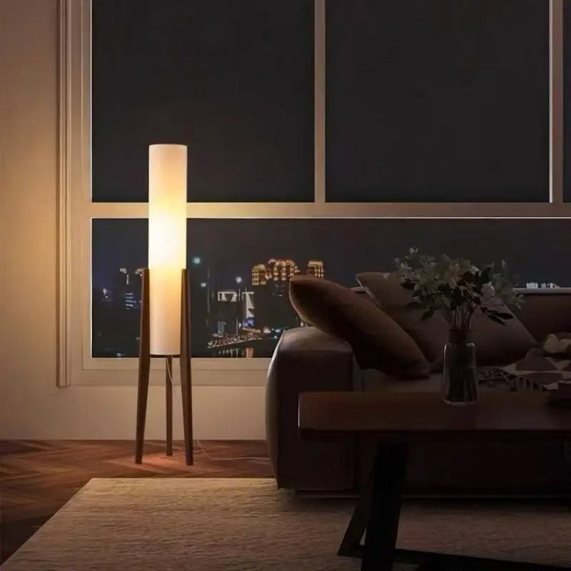 Wood Tripod Floor Lamp with Fabric Shade