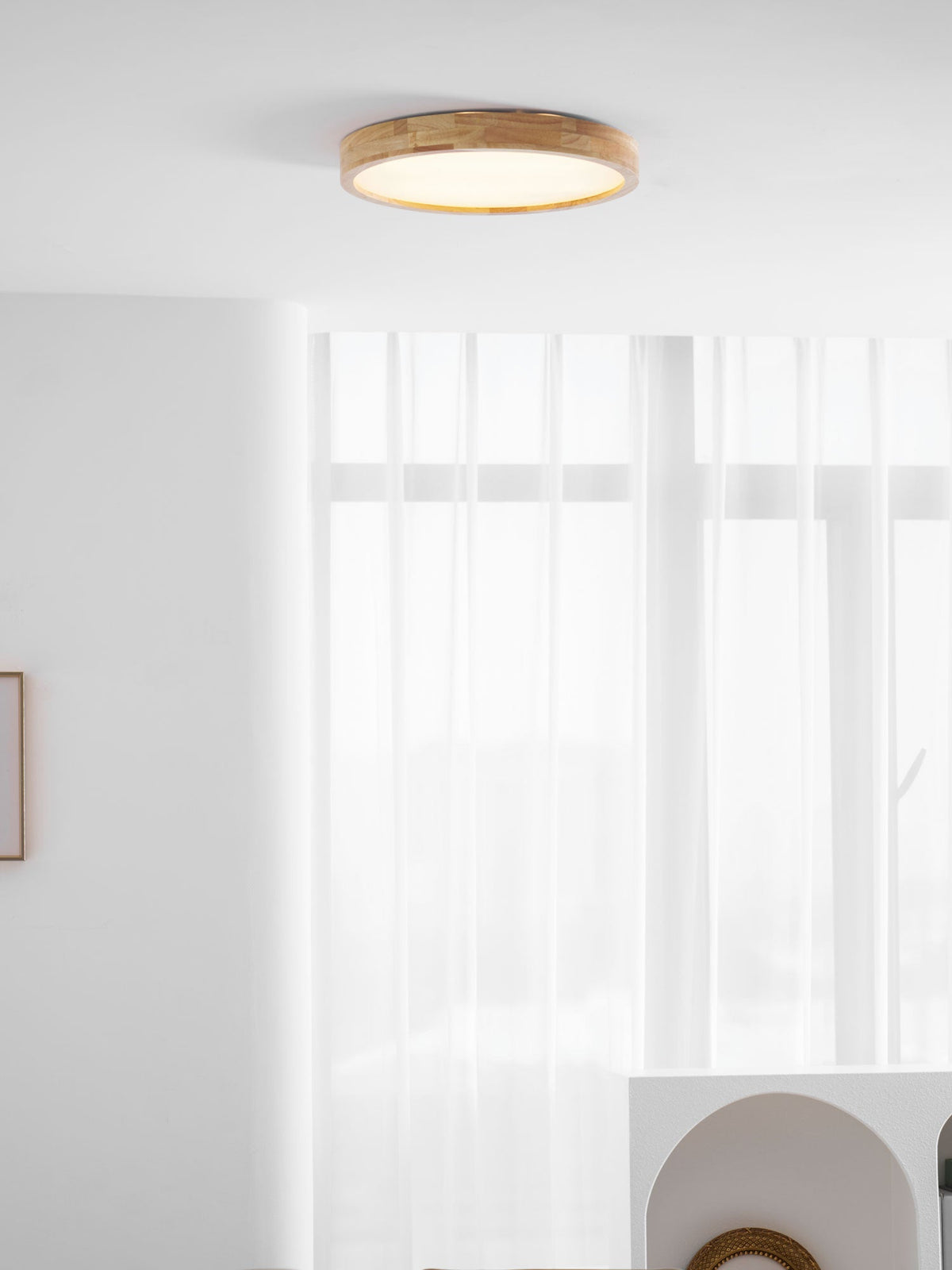 12-Inch Geometric Wood LED Ceiling Light, Flush Mount