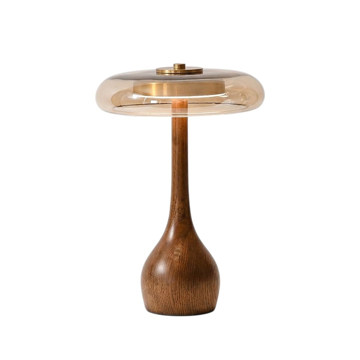 Wooden Table Lamp with Amber Glass Shade, 22.5 cm Height