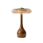 Wooden Table Lamp with Amber Glass Shade, 22.5 cm Height