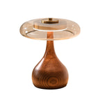 Wooden Table Lamp with Amber Glass Shade, 22.5 cm Height